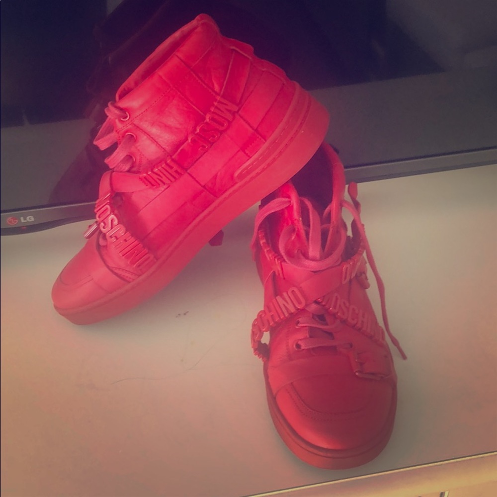 Moschino red leather snickers